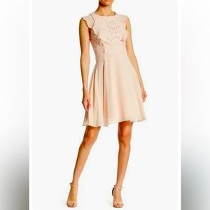NWOT Nanette Lepore Chiffon Dress Size 16    Pink Lace Ruffle